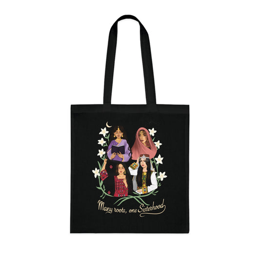 Empowered Women Illustration Cotton Tote | Diverse Female Portraits, Floral Wreath